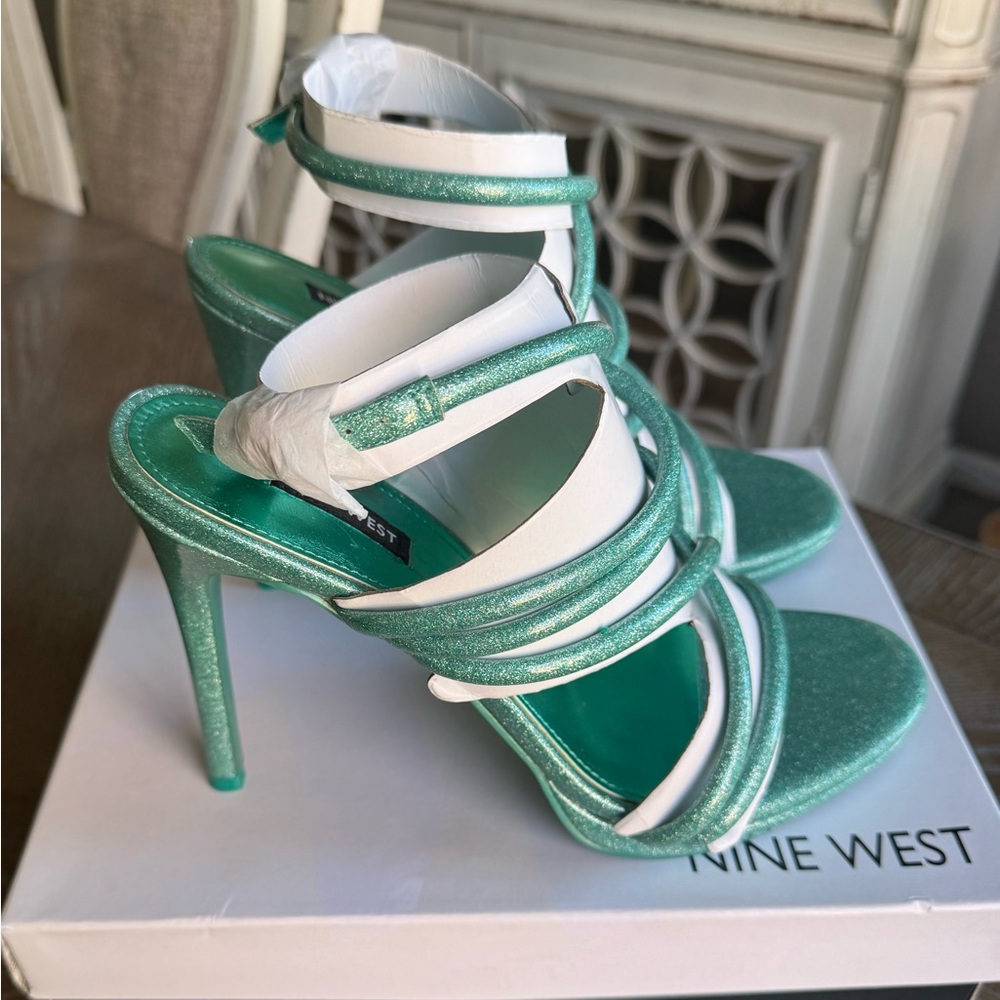 Nine West Metallic Green Strappy Heels